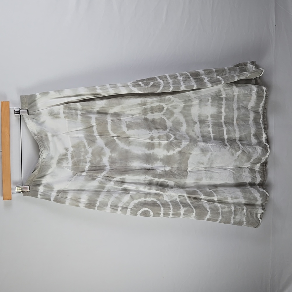Chico's Women's Tie Dye Maxi Skirt Gray & Cream 100% Cotton Lined Sz 4 (0)